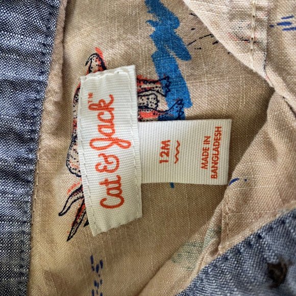 12 mos Boys Khaki Dino Button Up - Picture 3 of 3